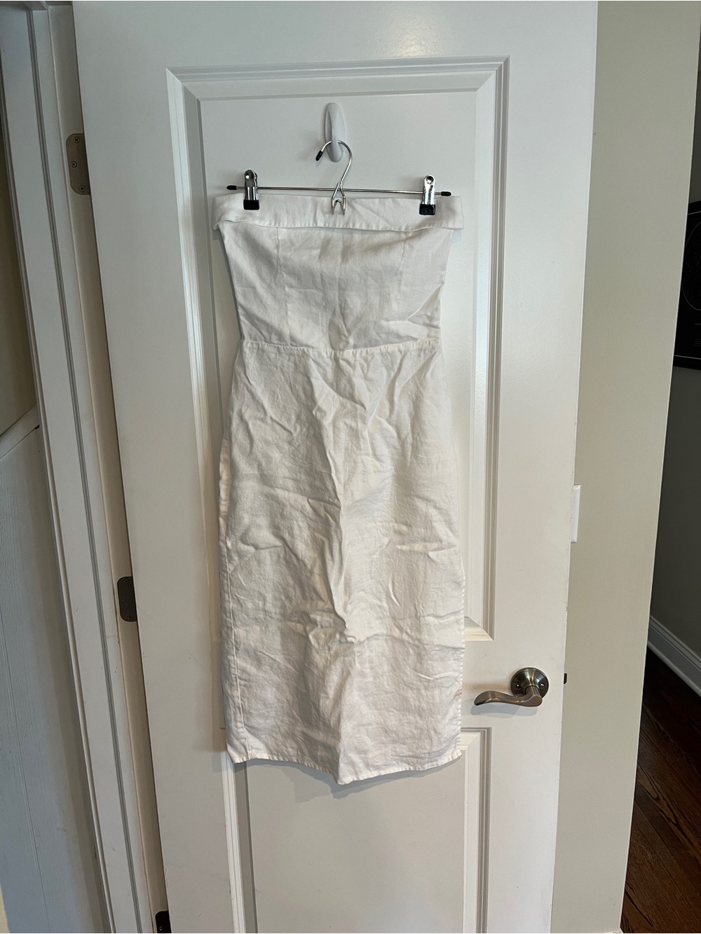 Reformation Marcella White Linen Strapless Midi Dress with Side Slit - Picture 3 of 16